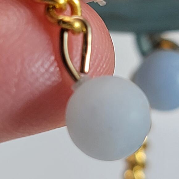 Gold Chain & Pastel Blue Drop Earrings, Modern Design Stylish Statement Earrings - Picture 9 of 10